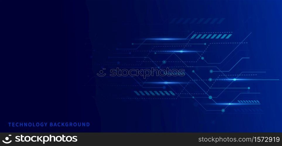 Abstract technology futuristic connect glowing blue lines and lighting on dark background. Vector illustration