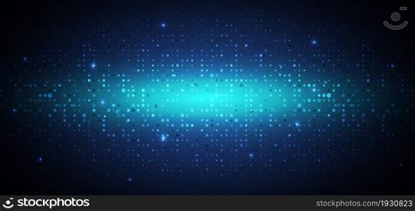 Abstract technology futuristic digital concept dot pattern with lighting glowing particles square elements on dark blue background. Vector illustration