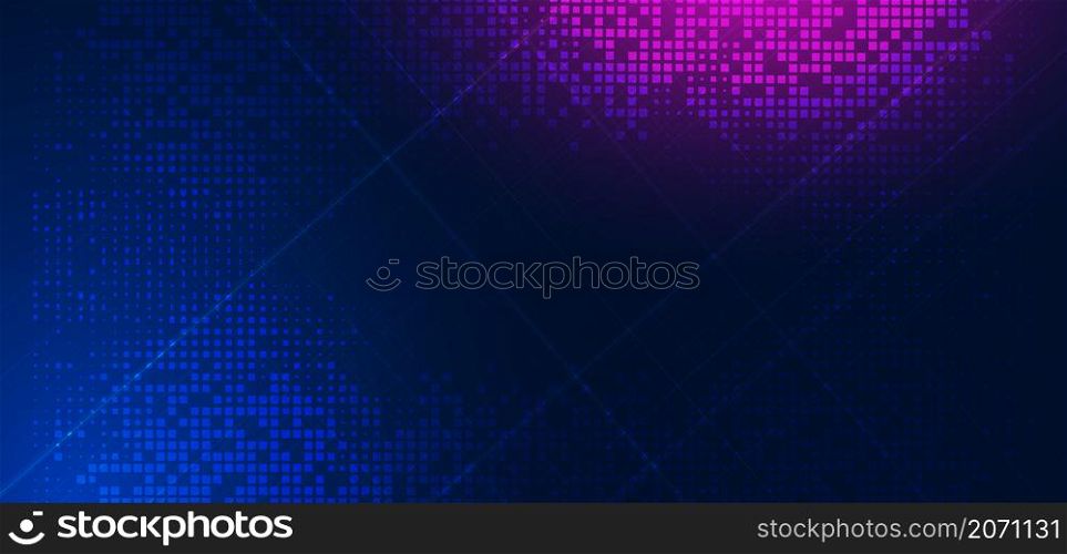Abstract technology futuristic digital concept square pattern with lighting glowing particles square elements on dark blue background. Vector illustration