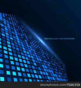 Abstract technology futuristic digital concept square pattern with perspective on dark blue background. Vector illustration