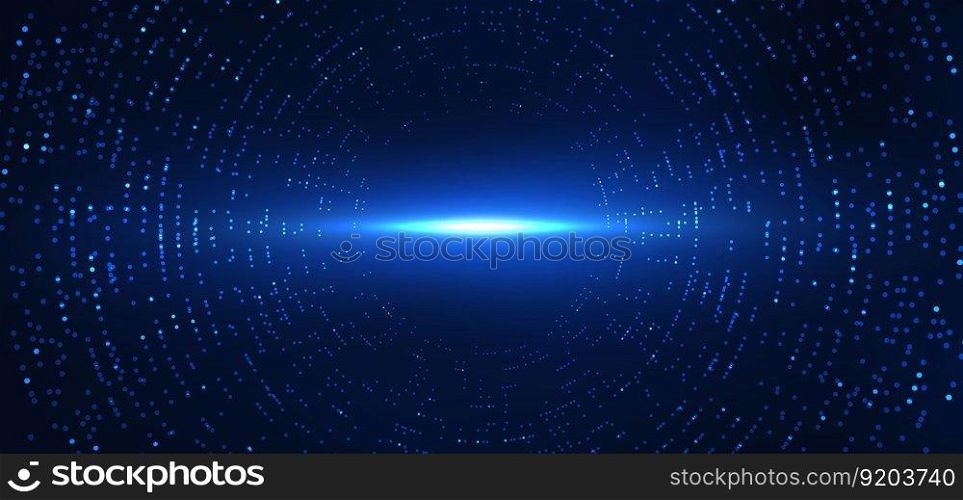 Abstract technology futuristic digital dot pattern with lighting glowing particles elements on dark blue background. Vector illustration