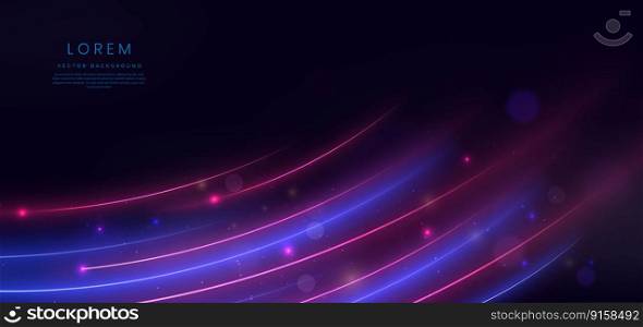 Abstract technology futuristic glowing blue and pink light curved lines with high-speed effect on dark blue background. Vector illustration