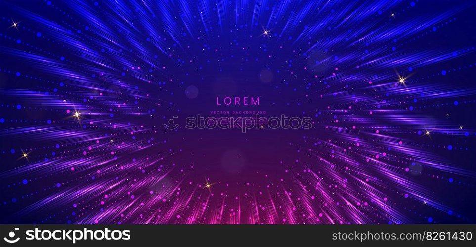 Abstract technology futuristic glowing blue and pink light dot lines with high-speed effect on dark blue background. Vector illustration
