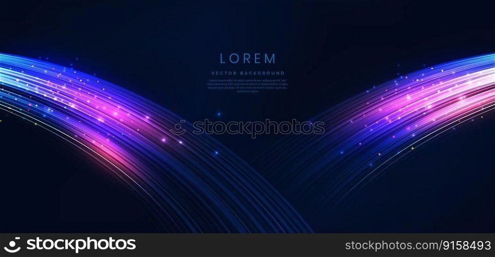 Abstract technology futuristic glowing blue and red light curved lines with high-speed effect on dark blue background. Vector illustration