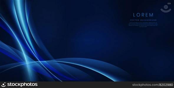 Abstract technology futuristic glowing blue curved line on dark blue background. Vector illustration