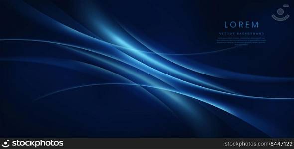 Abstract technology futuristic glowing blue curved line on dark blue background. Vector illustration
