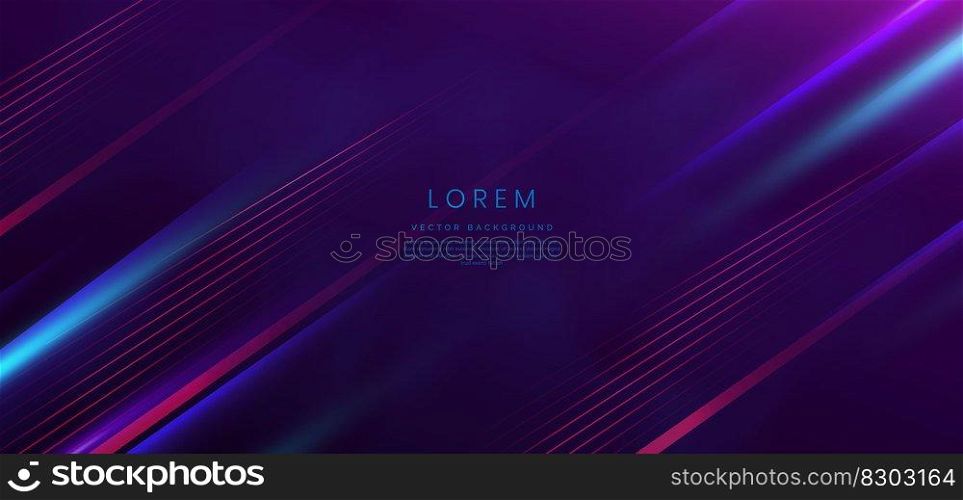 Abstract technology futuristic glowing blue light and red lines on dark purple background. Vector illustration