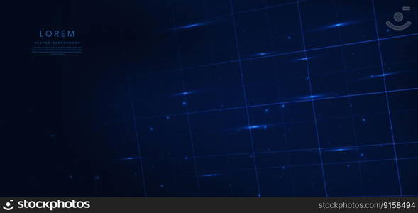 Abstract technology futuristic glowing blue light lines diagonal and particles on dark blue background. Vector illustration