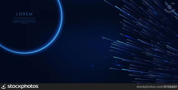 Abstract technology futuristic glowing blue light lines with high-speed effect on dark blue background. Vector illustration
