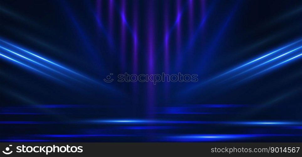Abstract technology futuristic glowing blue light lines with speed motion blur effect on dark blue background. Vector illustration