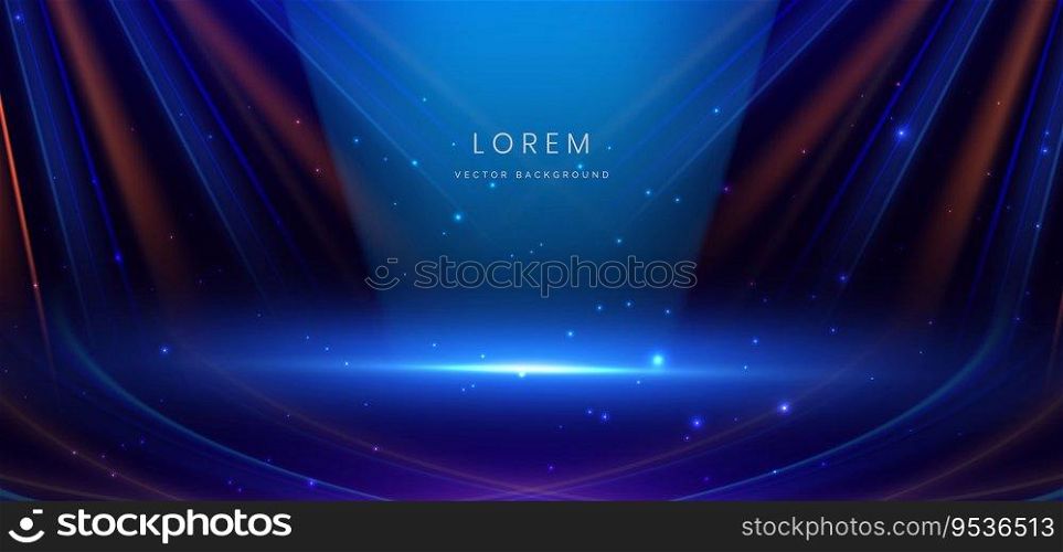 Abstract technology futuristic glowing lines neon blue and orange light ray on dark blue background with lighting effect. Vector illustration