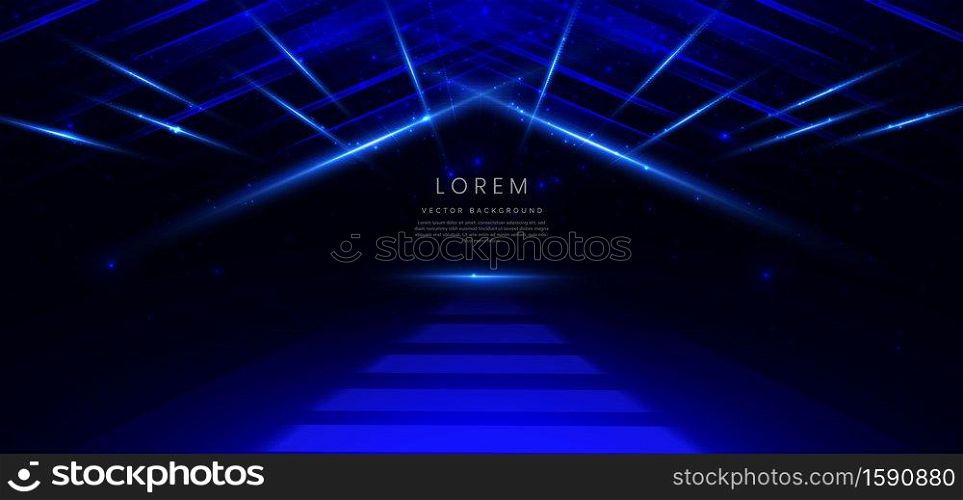 Abstract technology futuristic glowing neon blue and light ray with speed motion movingon dark blue background. Vector 