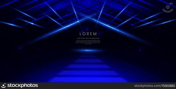 Abstract technology futuristic glowing neon blue and light ray with speed motion movingon dark blue background. Vector 