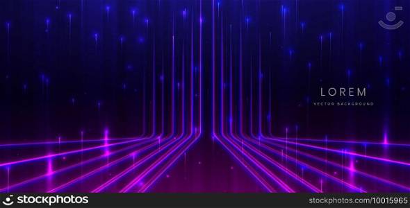 Abstract technology futuristic glowing neon blue and pink light lines with speed motion moving on dark blue background with lighting effect. Vector illustration