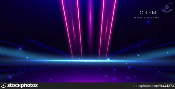 Abstract technology futuristic glowing neon blue and pink light ray on dark blue background with lighting effect. Vector illustration