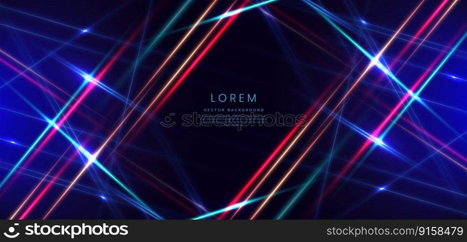 Abstract technology futuristic glowing neon blue and red light lines with speed motion movingon dark blue background. Vector illustration