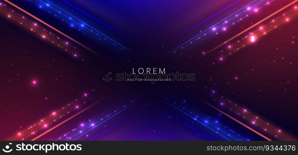 Abstract technology futuristic glowing neon blue and red light ray on dark blue background with lighting effect. Vector illustration