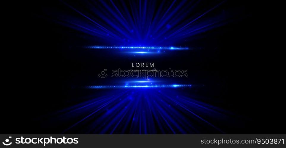 Abstract technology futuristic glowing neon blue light ray on black background with lighting effect. Vector illustration