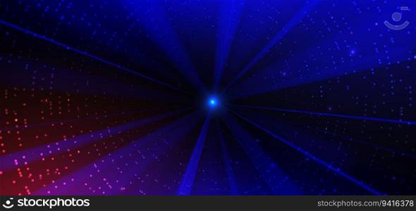Abstract technology futuristic glowing neon blue light ray on dark blue background with dots lighting effect. Vector illustration