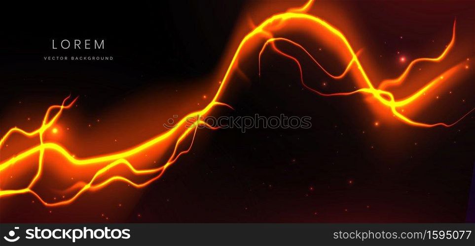 Abstract technology futuristic glowing neon serrated yellow and orange light ray on black background with lighting effect. Vector illustration
