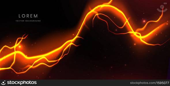 Abstract technology futuristic glowing neon serrated yellow and orange light ray on black background with lighting effect. Vector illustration