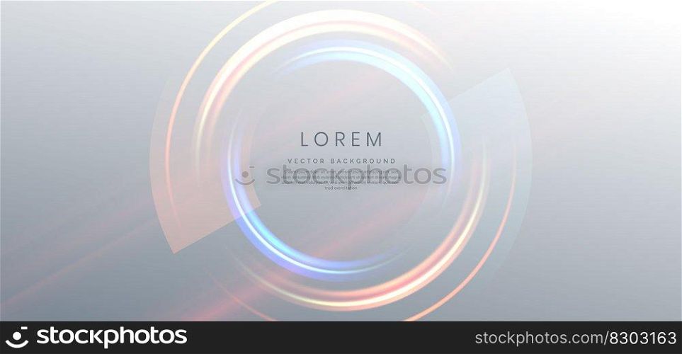 Abstract technology futuristic neon circle glowing blue and orange light lines on grey background. Vector illustration