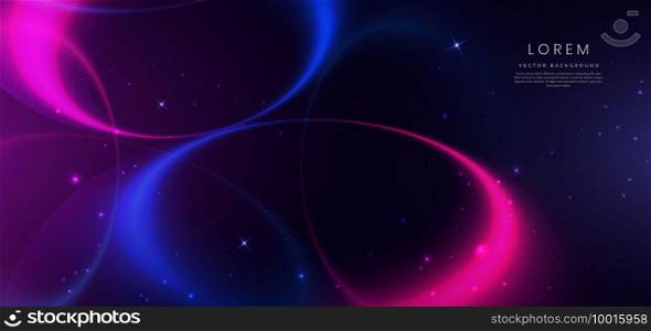Abstract technology futuristic neon circle glowing blue and pink  light lines on dark blue background. Vector illustration