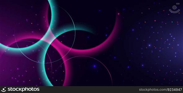 Abstract technology futuristic neon circle glowing blue and pink lines with sprakle effect on dark blue background. Vector illustration