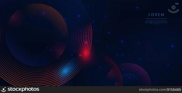 Abstract technology futuristic neon circle lines glowing blue and red light lines on dark blue background with lighting effect sparkle. Vector illustration