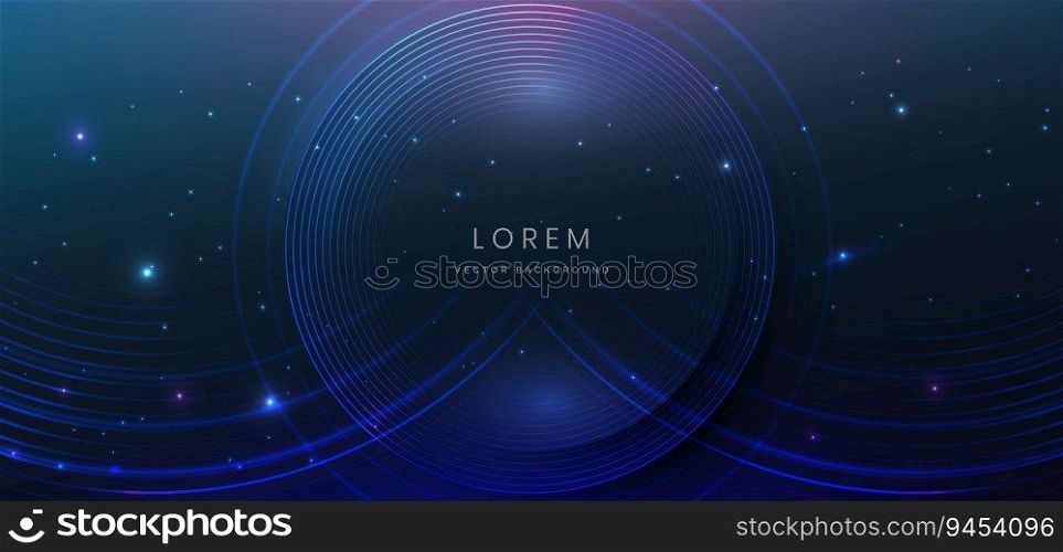 Abstract technology futuristic neon circle with glitter light and glowing effect on dark blue background. Vector illustration