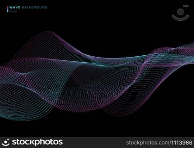 Abstract technology futuristic network design particle blue and pink dot wave on black background. Dynamic particles lines flowing on glowing dots. Vector illustration