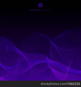 Abstract technology futuristic network design particle purple glowing dot line flowing wave on black background with space for your text. Vector illustration