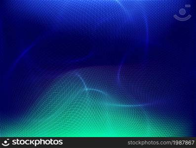 Abstract technology futuristic network wave lines grid surface on neon glowing background. Vector illustration