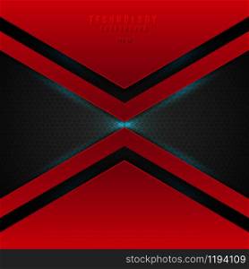 Abstract technology futuristic red geometric triangle on black background with blue lighting effect. Vector illustration
