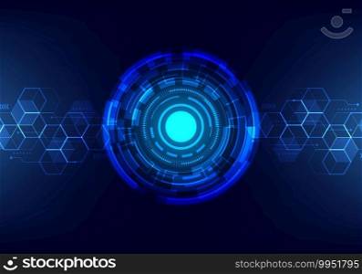Abstract technology futuristic transfer digital data network to center concept. Blue circle internet tech background. Vector illustration