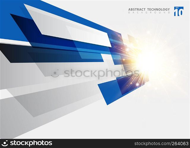 Abstract technology geometric blue color shiny motion background with light explosion. Template with header and footer for brochure, print, ad, magazine, poster, website, magazine, leaflet, annual report. Vector corporate design
