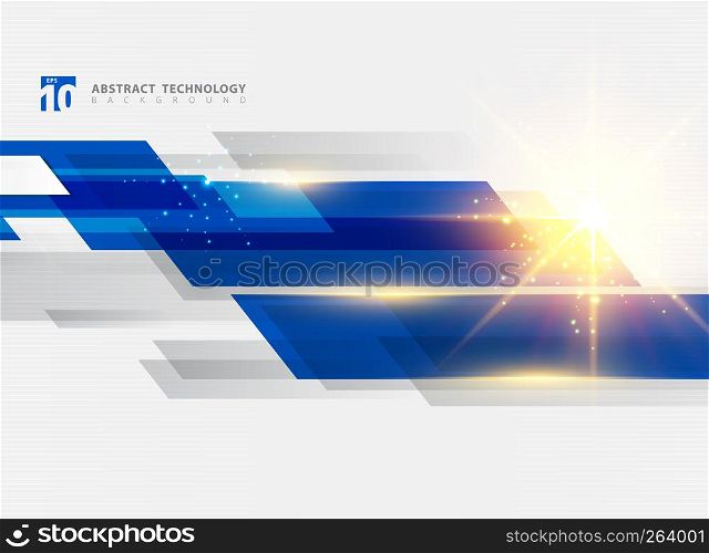 Abstract technology geometric blue color shiny motion background with lighting effect. Template with header and footer for brochure, print, ad, magazine, poster, website, magazine, leaflet, annual report. Vector corporate design