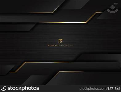 Abstract technology geometric glowing gold and black color shiny motion dark metallic background. Template with header and footers for brochure, print, ad, magazine, poster, website, magazine, leaflet, annual report. Vector corporate