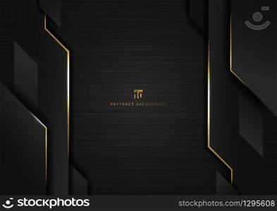 Abstract technology geometric glowing gold and black color shiny motion dark metallic background. Template with header and footers for brochure, print, ad, magazine, poster, website, magazine, leaflet, annual report. Vector corporate