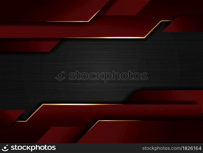 Abstract technology geometric glowing gold and red color shiny motion dark metallic background. Template with header and footers for brochure, print, ad, magazine, poster, website, magazine, leaflet, annual report. Vector corporate