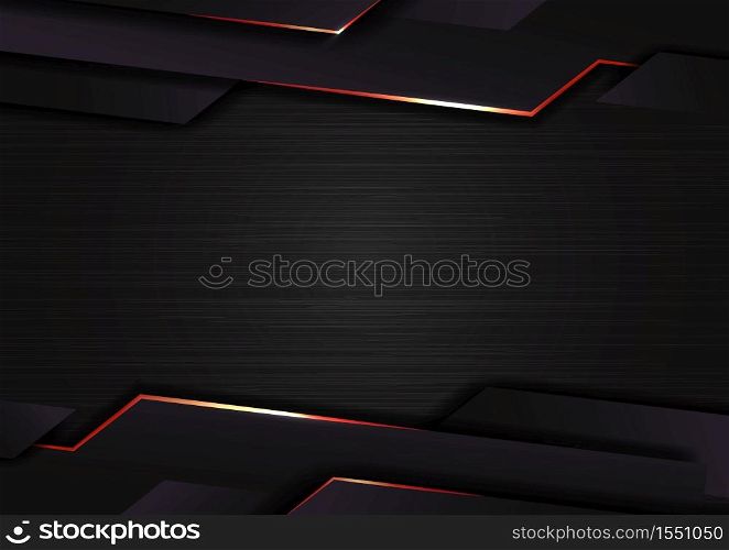 Abstract technology geometric glowing red and black color shiny motion dark metallic background. Template with header and footers for brochure, print, ad, magazine, poster, website, magazine, leaflet, annual report. Vector corporate