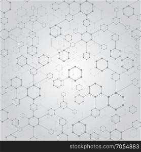 Abstract technology geometric hexagon with dots line connection background. DNA medical and molecules. Vector illustration