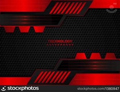 Abstract technology geometric red and black color shiny motion metal background. Vector illustration