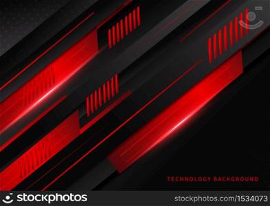 Abstract technology geometric red and black color with red light on black background. You can use for ad, poster, template, business presentation. Vector illustration