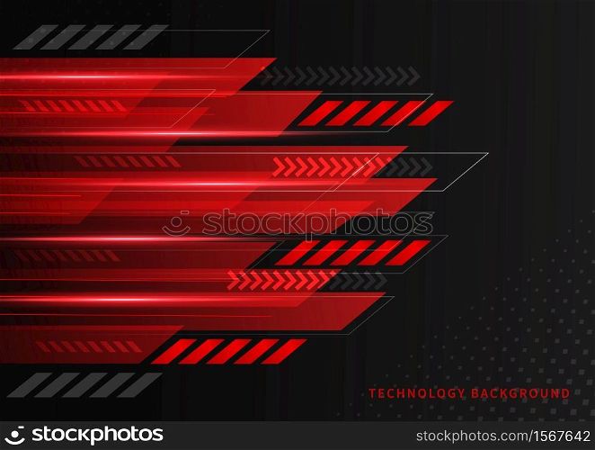 Abstract technology geometric red and black color with red light on black background. You can use for ad, poster, template, business presentation. Vector illustration