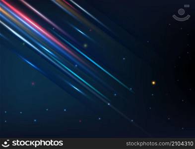 Abstract technology geometric red, blue lighting effect overlapping hi speed line movement design background with copy space for text. Vector illustration
