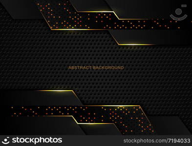 Abstract technology geometric with glitter and glowing dots on black motion dark metallic background. Vector illustration