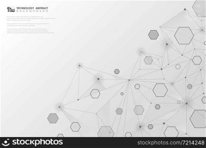 Abstract technology gray geometric hexagon lines connection on white background. You can use for ad, poster, artwork, template design. illustration vector eps10
