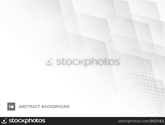 Abstract technology hexagons overlapping with halftone effect on white background. Vector illustration