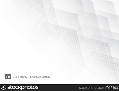 Abstract technology hexagons overlapping with halftone effect on white background. Vector illustration